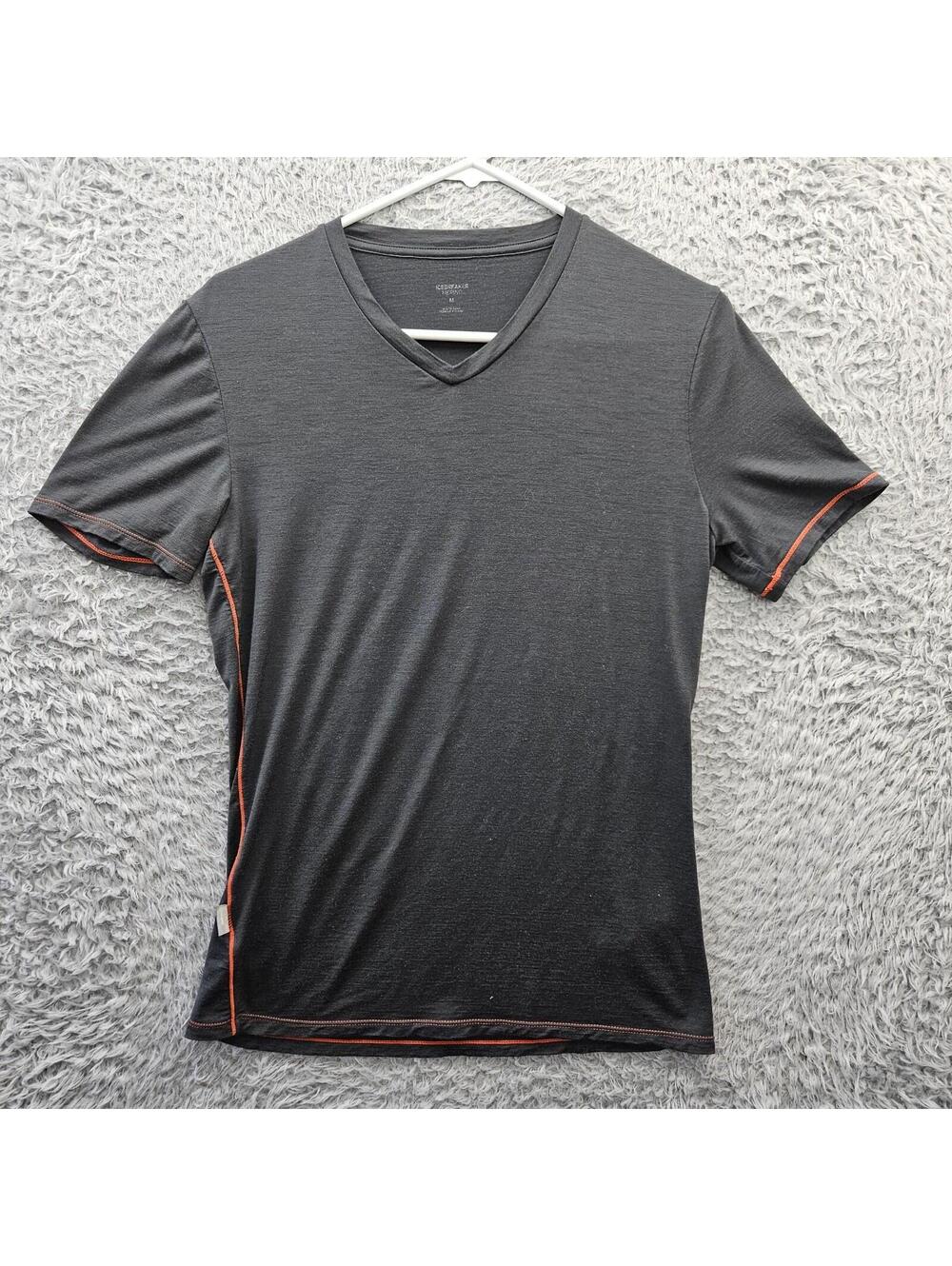 Icebreaker Merino Stretch Baselayer T Shirt Men Medium V Neck Gray